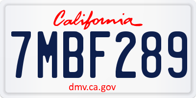 CA license plate 7MBF289