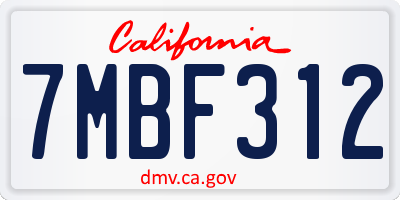 CA license plate 7MBF312