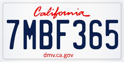 CA license plate 7MBF365