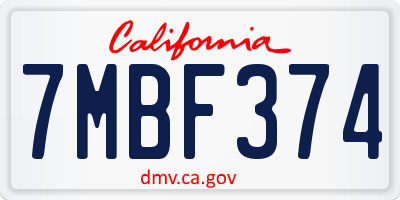 CA license plate 7MBF374