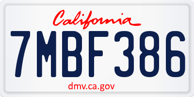 CA license plate 7MBF386