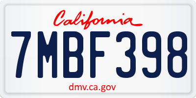 CA license plate 7MBF398