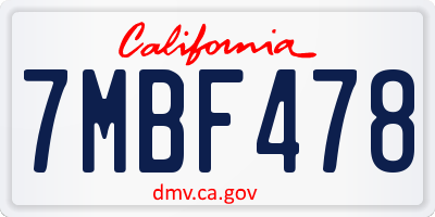 CA license plate 7MBF478