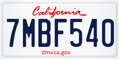 CA license plate 7MBF540