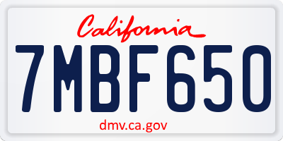 CA license plate 7MBF650