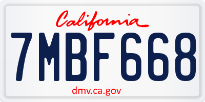 CA license plate 7MBF668