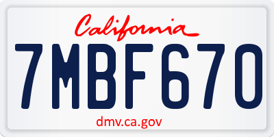 CA license plate 7MBF670
