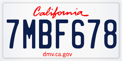 CA license plate 7MBF678