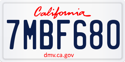 CA license plate 7MBF680