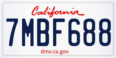CA license plate 7MBF688