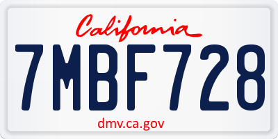 CA license plate 7MBF728