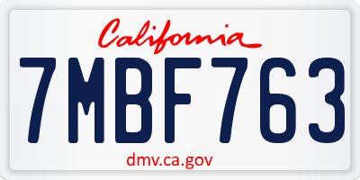CA license plate 7MBF763