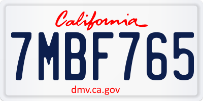 CA license plate 7MBF765