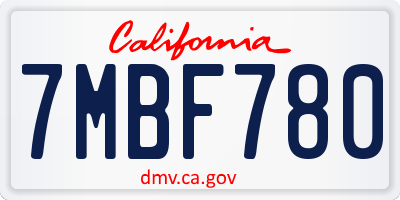 CA license plate 7MBF780