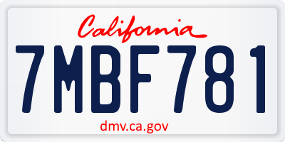 CA license plate 7MBF781