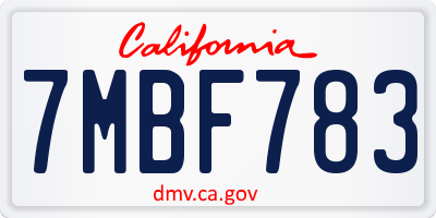 CA license plate 7MBF783