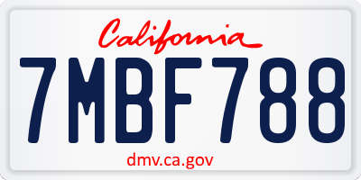 CA license plate 7MBF788