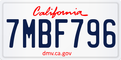 CA license plate 7MBF796