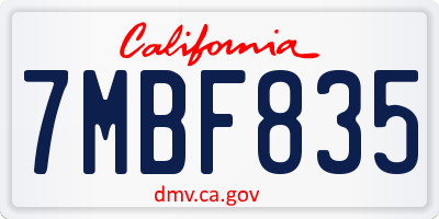 CA license plate 7MBF835