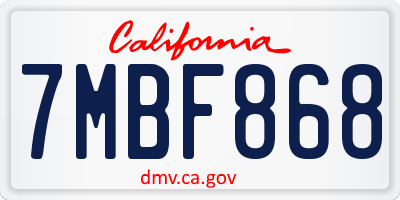 CA license plate 7MBF868