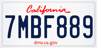 CA license plate 7MBF889