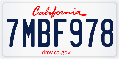 CA license plate 7MBF978
