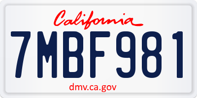 CA license plate 7MBF981