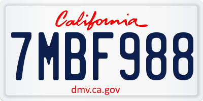 CA license plate 7MBF988