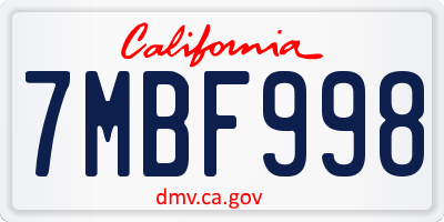 CA license plate 7MBF998