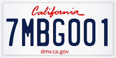 CA license plate 7MBG001