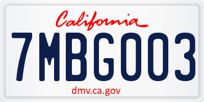 CA license plate 7MBG003