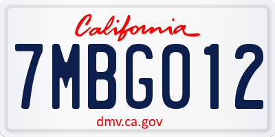 CA license plate 7MBG012