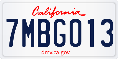 CA license plate 7MBG013