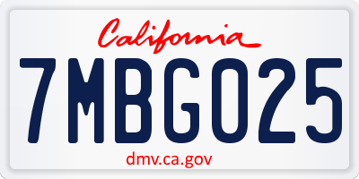 CA license plate 7MBG025