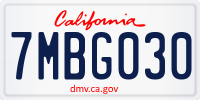 CA license plate 7MBG030