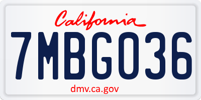 CA license plate 7MBG036