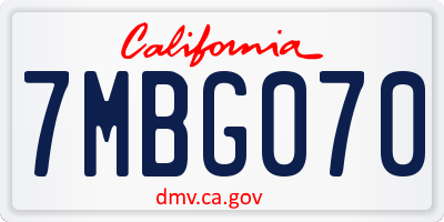 CA license plate 7MBG070
