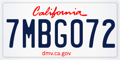 CA license plate 7MBG072