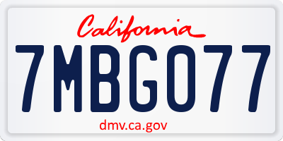 CA license plate 7MBG077