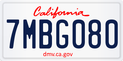 CA license plate 7MBG080