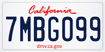 CA license plate 7MBG099