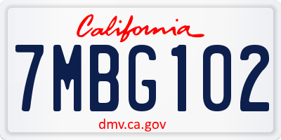 CA license plate 7MBG102