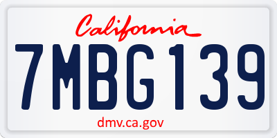 CA license plate 7MBG139