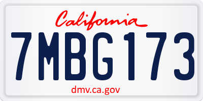 CA license plate 7MBG173
