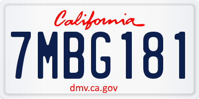CA license plate 7MBG181