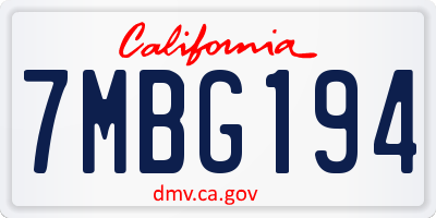 CA license plate 7MBG194
