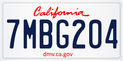 CA license plate 7MBG204