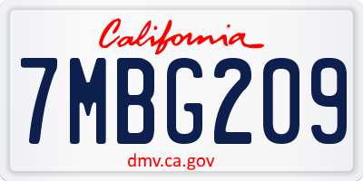 CA license plate 7MBG209