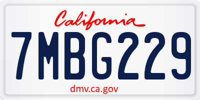 CA license plate 7MBG229