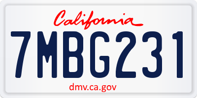 CA license plate 7MBG231